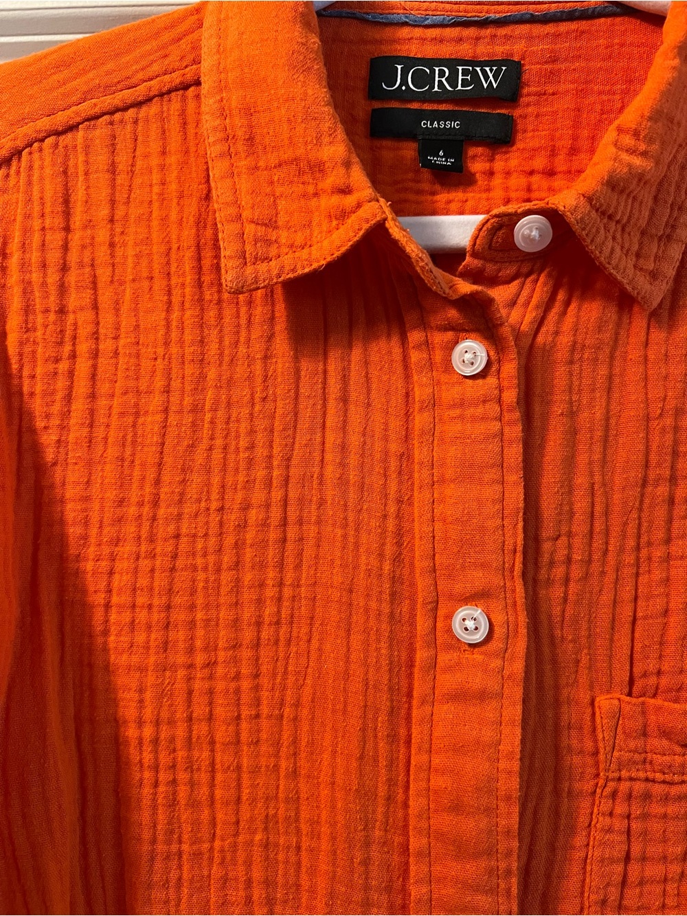 J.Crew Classic Bright Orange Double-Gauze Button-Up / Size 6 - Picture 7 of 14